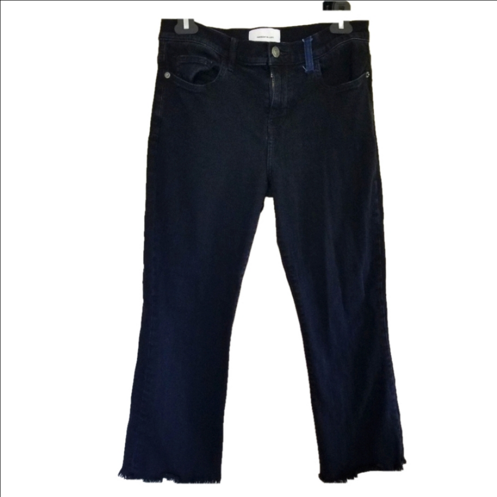 Current Elliott Cropped Black Denim Straight Jeans Contrast Pocket Blue Size 29